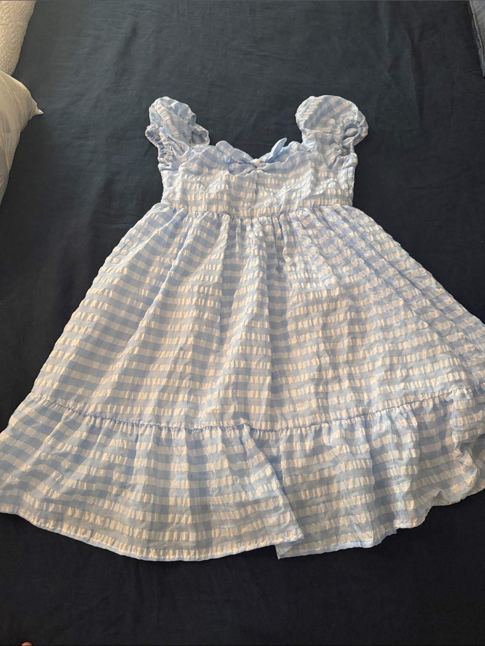 Us Angels Light Blue and White Gingham Ruffle Sleeve Casual Dress